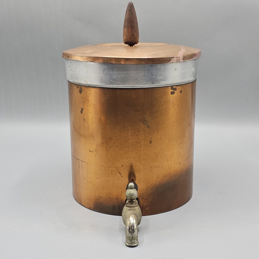 Vintage Antique? Copper Metal Water Tank Jug Drink Dispenser W/ Spigot 3 Quarts